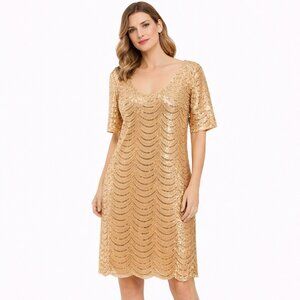 Sheath dress Gold Sequin Short Sleeve MINI  Party Dress –